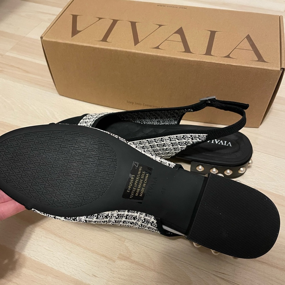 NIB Vivaia 9.5 Bethany Tweed Pearl Slingback Studded Block Ballet Flats EU 41 - Picture 6 of 13